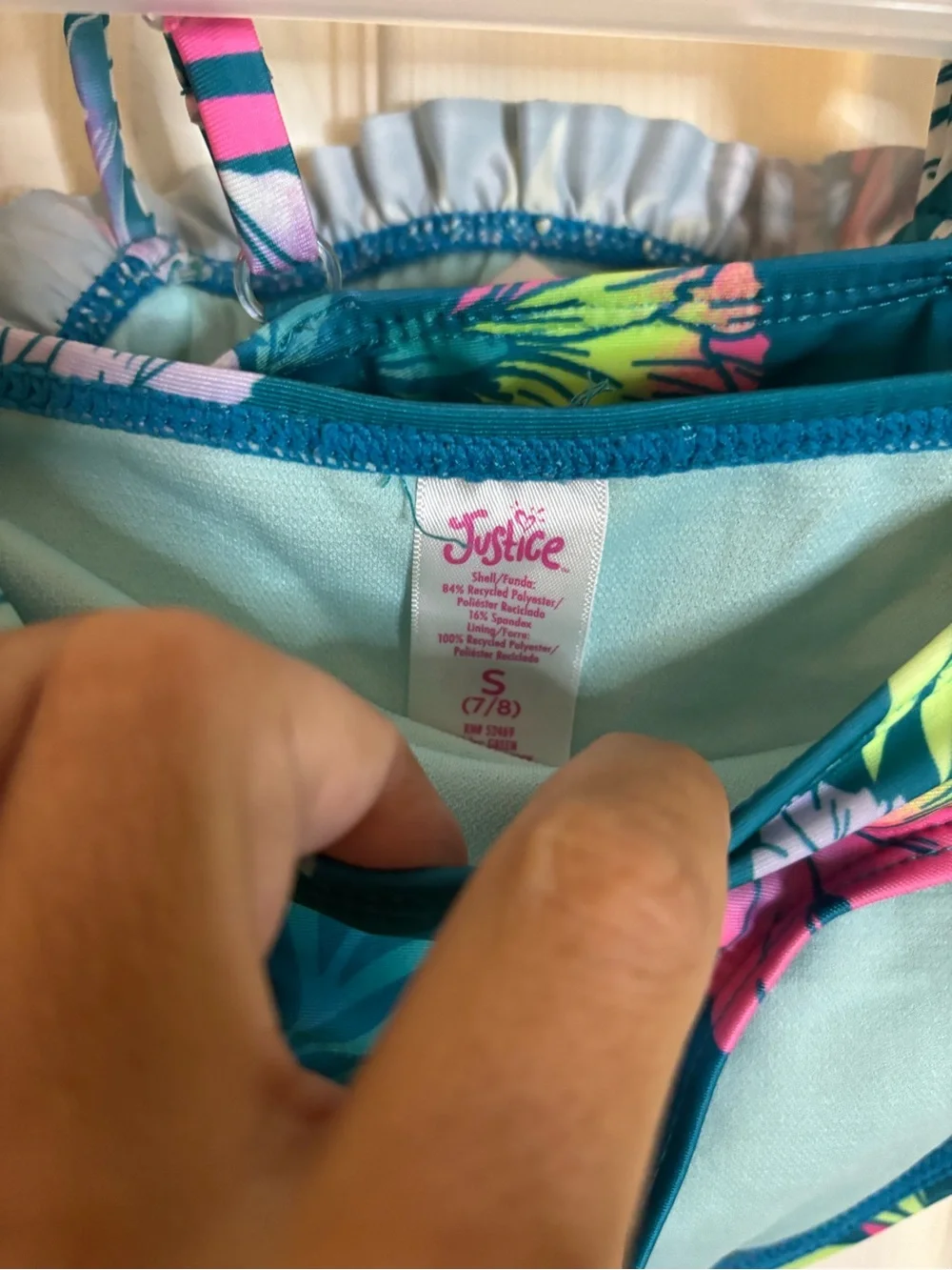 Justice Tropical Teal Floral Bikini Top 7/8